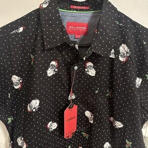 Drill Santa In July Button Up Shirt Hawaiian Santa‎ NWT